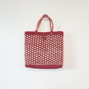 Vintage Red and Cream Handwoven Tote